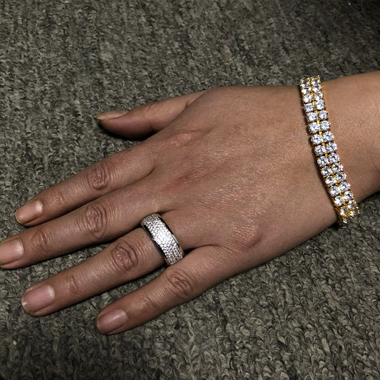 Men’s Hip Hop Round Cubic Zirconia Ring – Gold Plated or Silver Plated Statement Band