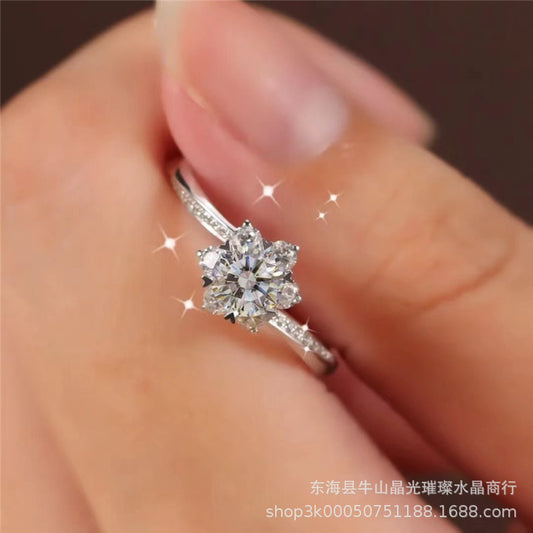 VVS Moissanite Snowflake Halo Ring for Women, Floral Engagement Ring, Adjustable or Multi-Size Promise Ring