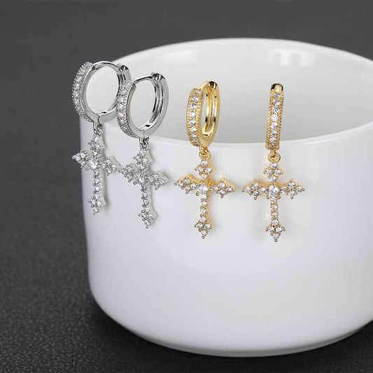 Cross CZ Drop Hip Hop Earrings with Copper Base - EAR014 alternate product image