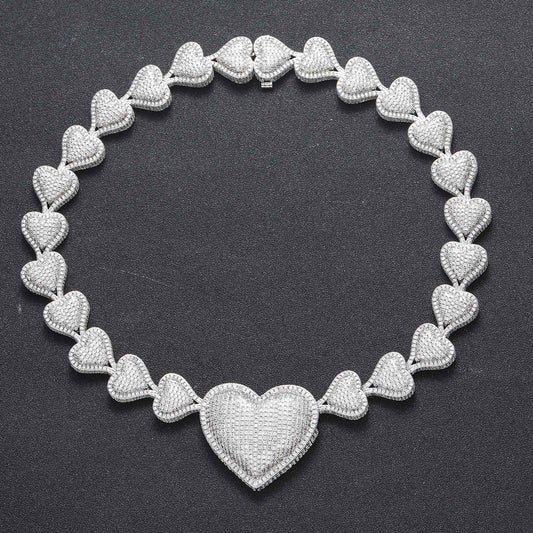 Hip Hop Heart Cubic Zirconia Necklace for Men