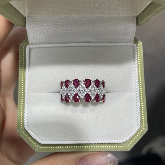 925 Silver Vintage Red Stone Bracelet, Ruby-Tone Wide Band Bangle alternate product image