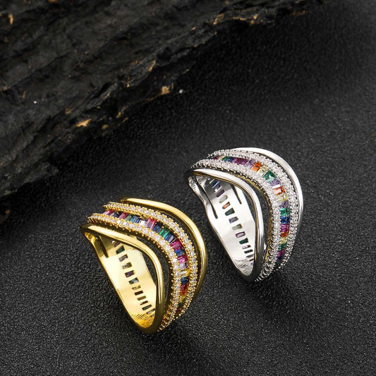 Hip Hop Geometric Cubic Zirconia Ring for Men