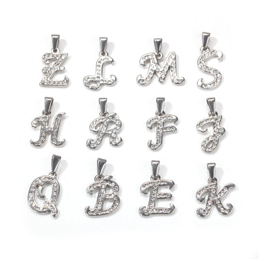 2026 Iced Initial Letter Pendant Necklace for Men & Women - Stainless Steel A-Z Charm with 3mm 60cm Cuban Chain, Hip Hop Gold or Silver Tone