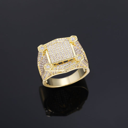 Unisex Iced Out Geometric Square Ring with Cubic Zirconia in White Gold Tone alternate product image