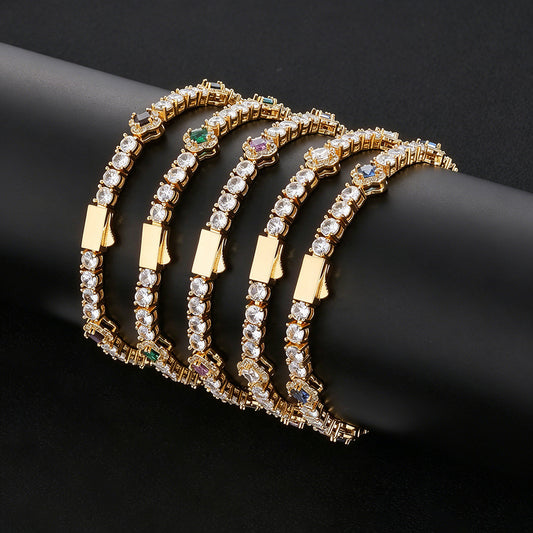 4 mm Colored CZ Halo Tennis Hip Hop Necklace or Bracelet with Copper Base - CHA482 alternate product image