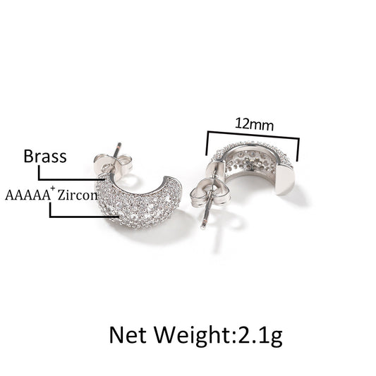 Unisex Cubic Zirconia Hoop Earrings in Gold, Silver & Rose Gold - Trendy Statement Line Design Stud Hoops