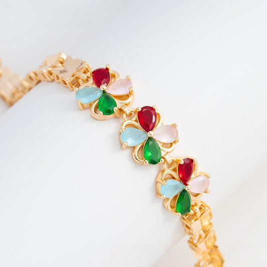 Elegant Camellia Flower Gold Plated Bracelet for Women & Men – Colorful Crystal Chain Bangle Jewelry 2026