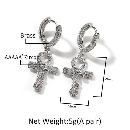 Men’s Gold Plated Snake Hoop Earrings with Crystal Dangle Statement Design