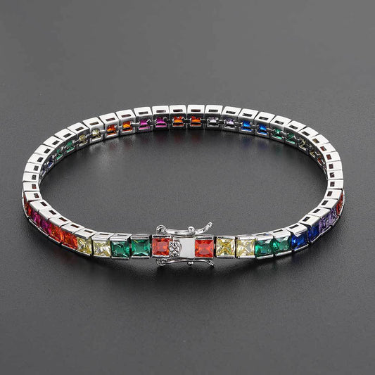 4 mm Multicolor Square CZ Tennis Copper Bracelet - CHA033 alternate product image