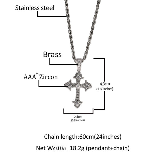 Men’s Silver-Tone Cross Pendant Necklace with Cubic Zirconia Twisted Chain
