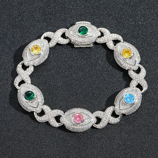 Hip Hop Evil Eye Cuban Link Cubic Zirconia Bracelet for Men