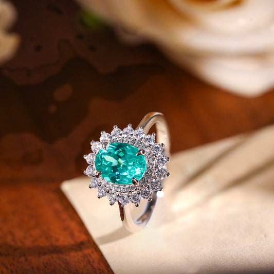 S925 Silver Teal Halo Jewelry Set for Women, Necklace Earrings Ring alternate product image