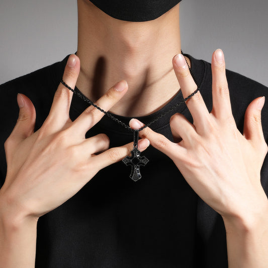 Iced Out Cross Pendant Necklace for Women and Men - Cubic Zirconia Hip Hop Statement Chain in Gold, Silver, Rose Gold, and Black
