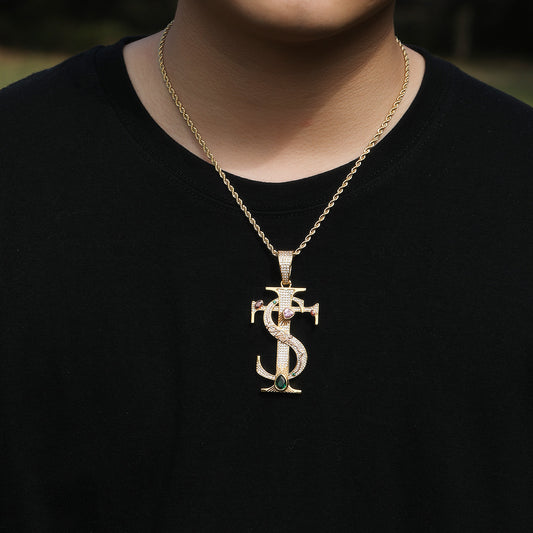 Iced Cross Pendant Necklace with Cubic Zirconia Rope Chain for Women and Men – Hip Hop Statement Jewelry, Gold Plated or Silver Plated, 24 Inch
