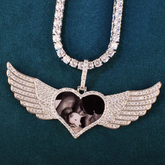 Iced Out Winged Heart Pendant Necklace