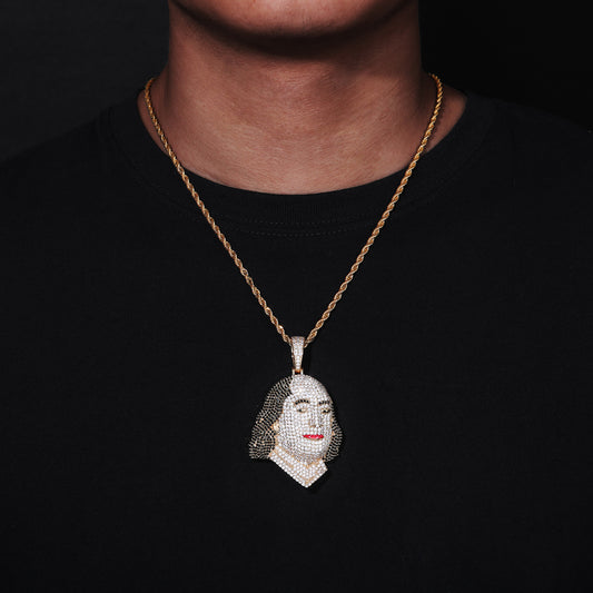 Portrait Face Zircon Hip Hop Pendant Necklace with Rope Chain alternate product image