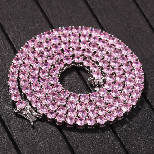 Vintage Pink Cubic Zirconia Cross Pendant Necklace for Women & Men – Gold Plated or Silver Plated Hip Hop Statement Chain