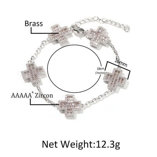 Iced Cross Chain Bracelet for Women & Men – Gold Plated or Silver Plated Cubic Zirconia Statement Bracelet, 7 Inch / 8 Inch