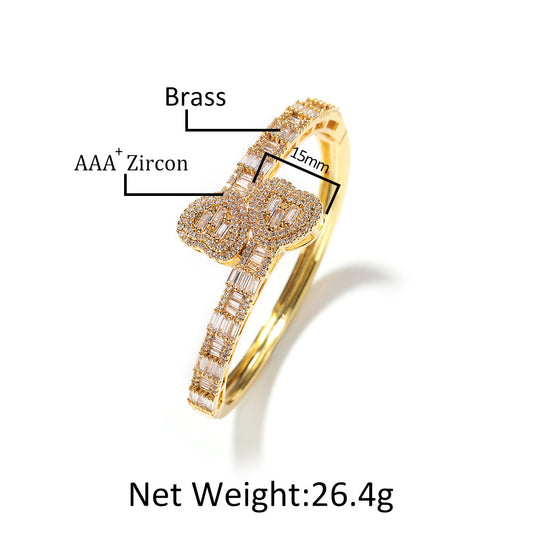 Gold Plated Heart Cubic Zirconia Bangle Bracelet for Women - Trendy Statement Cuff in Gold or Silver Tone
