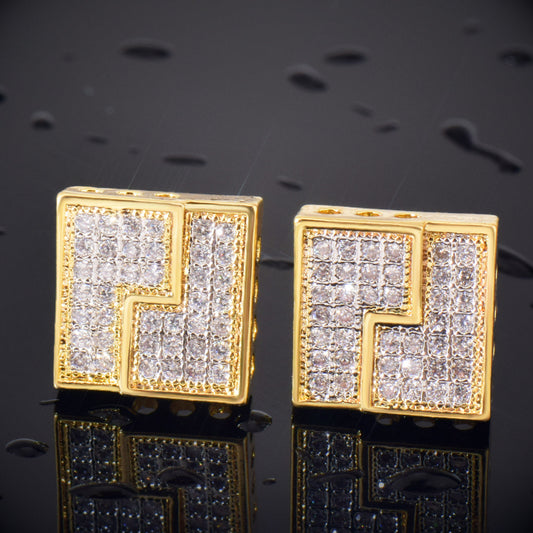 Iced Block Stud Earrings for Men