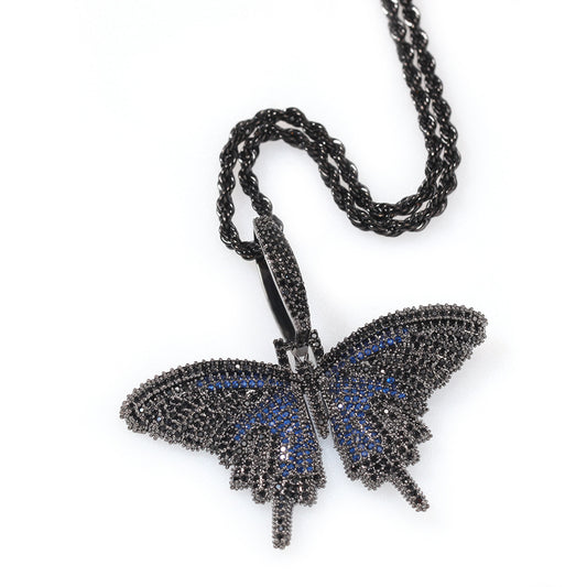 Black Butterfly Pendant Necklace with Cubic Zirconia for Women – Trendy Statement Chain in Red Black, Blue Black or Green Black
