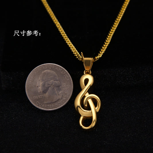 Minimalist Treble Clef Pendant Necklace in Gold Plated or Silver Plated Stainless Steel Cuban Chain for Women & Men