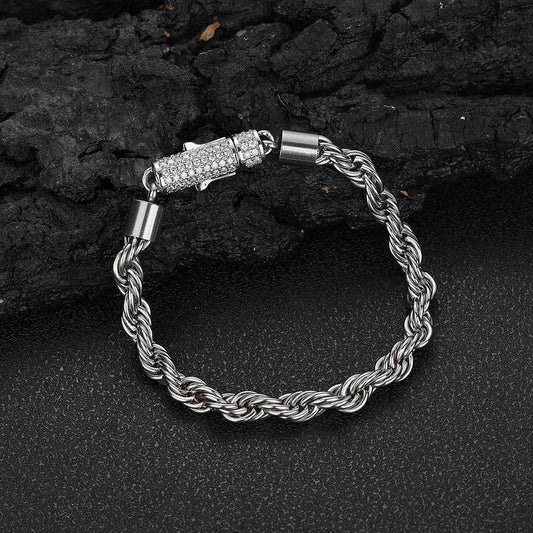6 mm Polished Twisted Rope with CZ Clasp Stainless steel Bracelet - CHA108 alternate product image