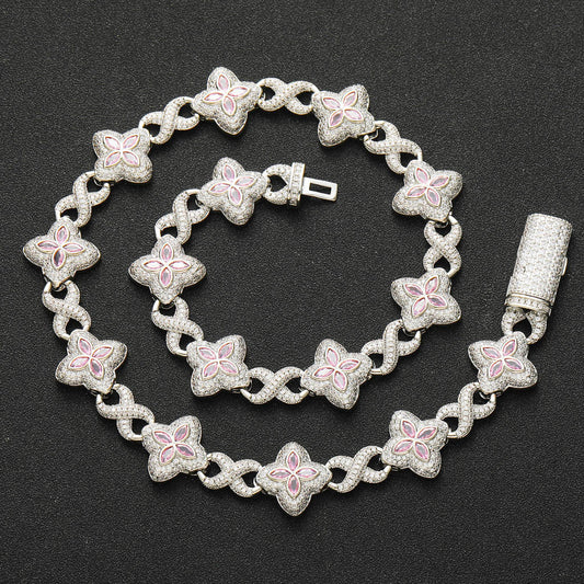 Hip Hop Four Leaf Clover Cubic Zirconia Necklace for Men