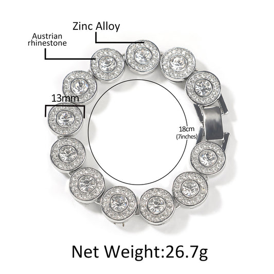 Men’s Iced Round CZ Chain Necklace & Bracelet Set, Gold Plated or Silver Plated Statement Hip Hop Jewelry