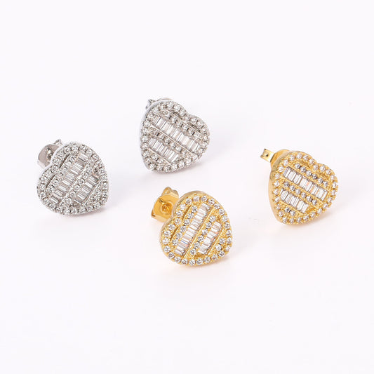 Hip Hop Vintage Heart Cubic Zirconia Earrings for Men and Women