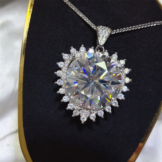 20 Carat Look Moissanite Pendant Necklace with Halo Accent Chain