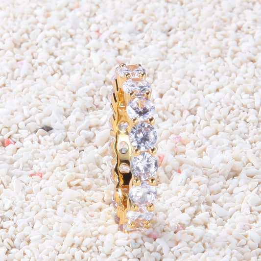 Unisex Round Cut Cubic Zirconia Eternity Ring - Gold Plated or Silver Plated Slim Statement Band