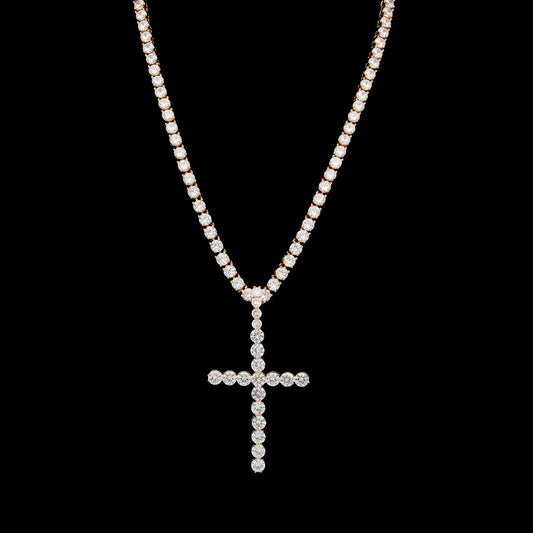 Iced Out Cross Pendant Necklace for Women & Men, Cubic Zirconia Statement Chain in Gold or Silver Tone, Twisted Rope or Cuban Link Necklace