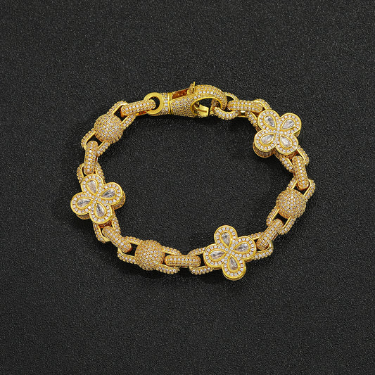 Hip Hop Four Leaf Clover Bubble Cubic Zirconia Bracelet for Men