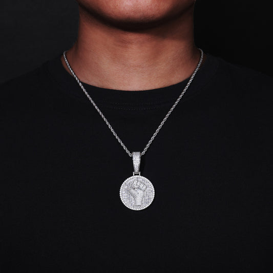 Men's Hip Hop Round Zircon Pendant Necklace with Rope Chain, Geometric Disc Charm alternate product image