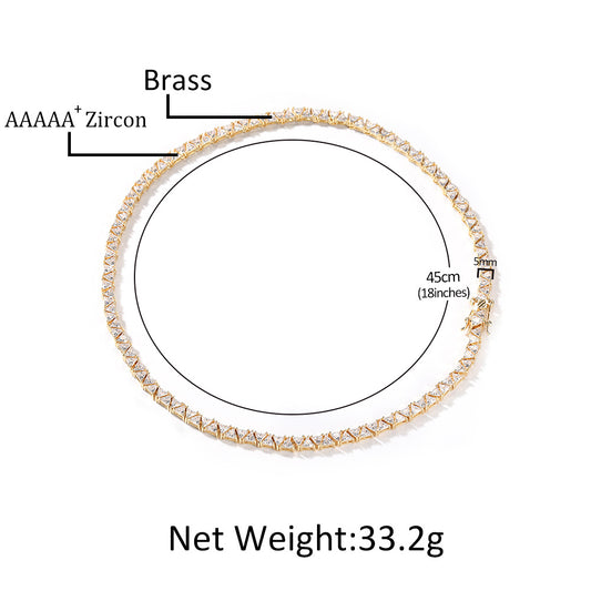 Men’s Iced Triangle Cubic Zirconia Chain Necklace in Gold or Silver Tone
