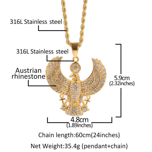 Gold Eagle Pendant Necklace for Men & Women - Iced Out Stainless Steel Statement Chain