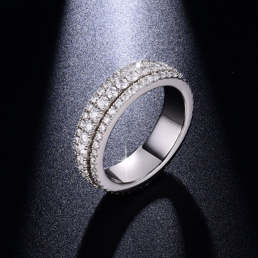 Moissanite Triple-Row Rotating Ring, S925 Silver 18K Gold Plated Unisex Band alternate product image