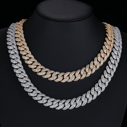 15mm Iced Out Cuban Link Chain Bracelet Necklace, Unisex Hip Hop Jewelry