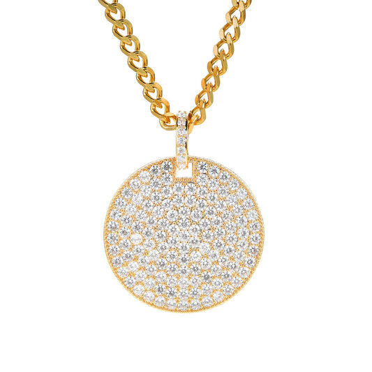 Hip Hop Minimalist Geometric Round Cubic Zirconia Pendant Necklace for Men and Women