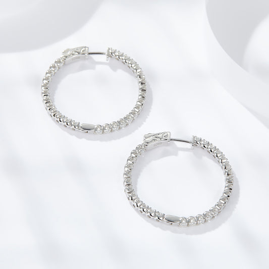 S925 Sterling Silver Hoop Earrings with Clear Stone Pave Detail alternate product image