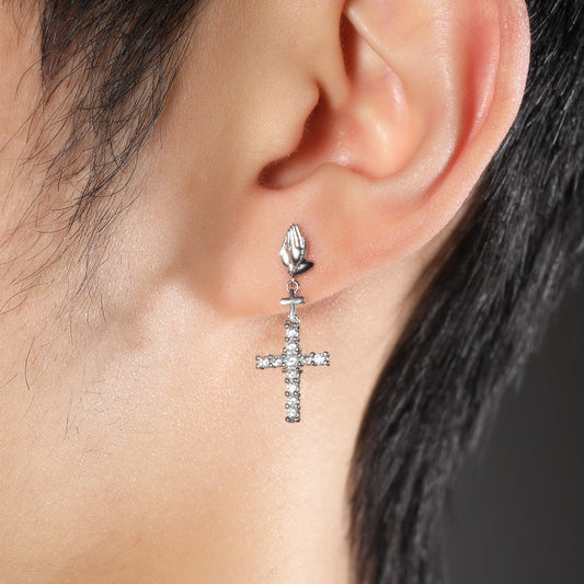 Unisex Cross Drop Earrings with Cubic Zirconia in Gold or Silver Tone – Trendy Hip Hop Statement Earrings