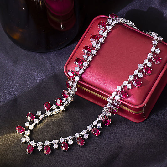 Vintage Red Oval Stone Tennis Bracelet, Silver-Tone Jewelry for Women alternate product image
