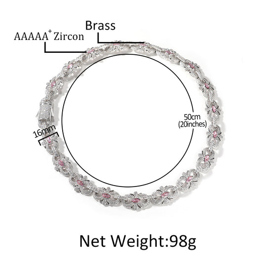 Men’s Iced Out Circular Link Cuban Chain Necklace & Bracelet in Silver-Tone Cubic Zirconia