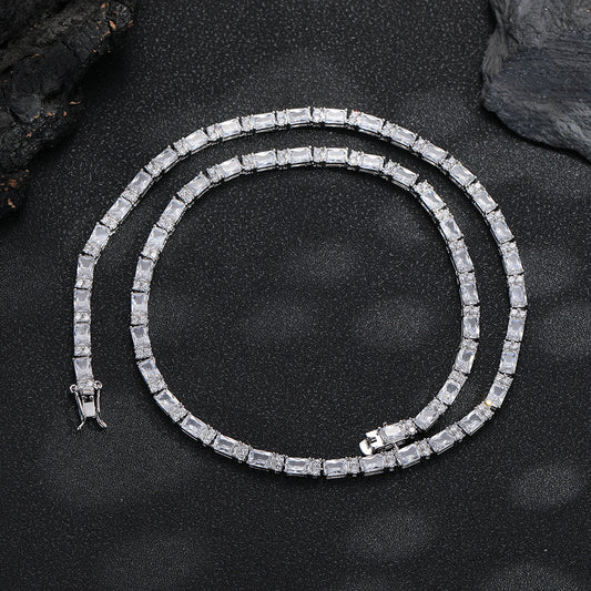 Geometric Zircon Tennis Chain Necklace, Unisex Hip Hop Link Chain, 41/46/51 cm