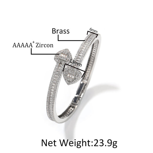 Heart Cubic Zirconia Cuff Bracelet for Women - Hip Hop Statement Bangle in Gold or Silver Tone