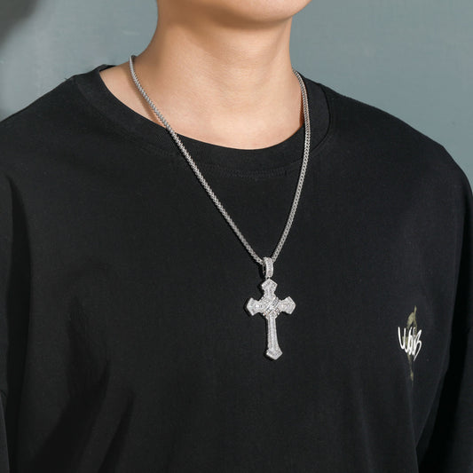 Hip Hop Vintage Cross Copper Pendant Necklace for Men and Women