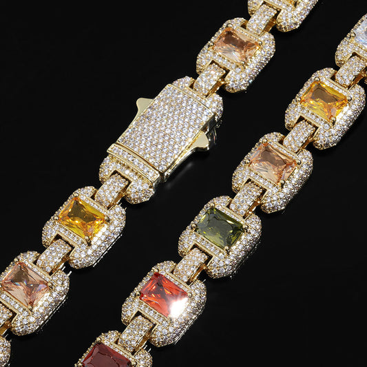 12 mm Multicolor Square Halo CZ Link Hip Hop Bracelet with Copper Base - CHA427 alternate product image