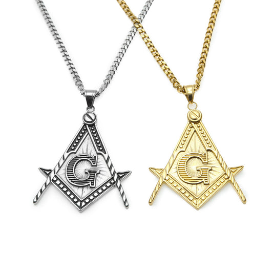Unisex Stainless Steel Triangle Pendant Necklace with Cuban Chain, Gold Plated & Silver Plated Hip Hop Statement Chain