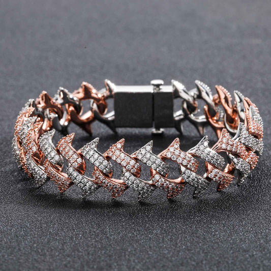 Hip Hop Cuban Link Thorn Spike Copper Bracelet for Men